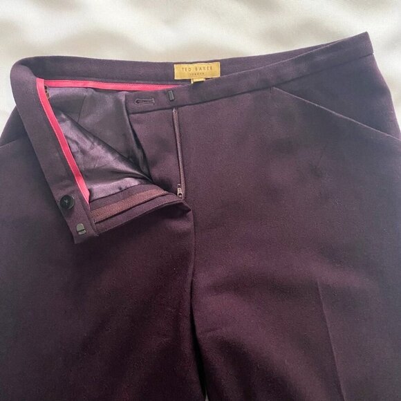 TED BAKER WOMEN'S UPALAT WOOL BLEND PLEATED SLIM FIT TROUSERS IN PURPLE - XS - Picture 6 of 9